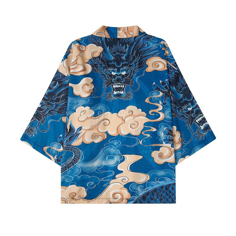 Traditional Samurai Kimono Men Japanese Anime Dragon Print Cosplay Haori Female  Cardigan Yukata Shirt Summer Robe