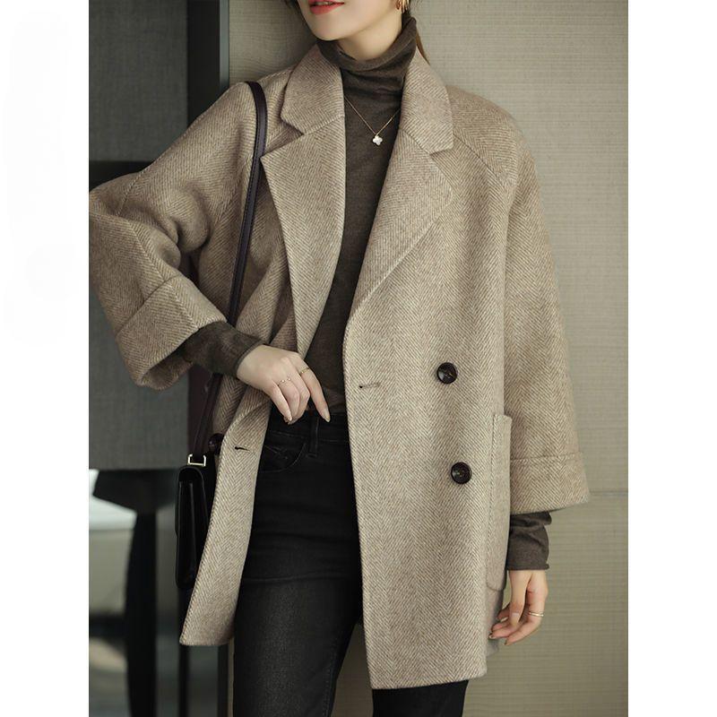 Abrigo de Lana Acanalado Premium para Mujer, Corte Holgado para Acentuar un Aspecto Adelgazante en Primavera Otoño Invierno