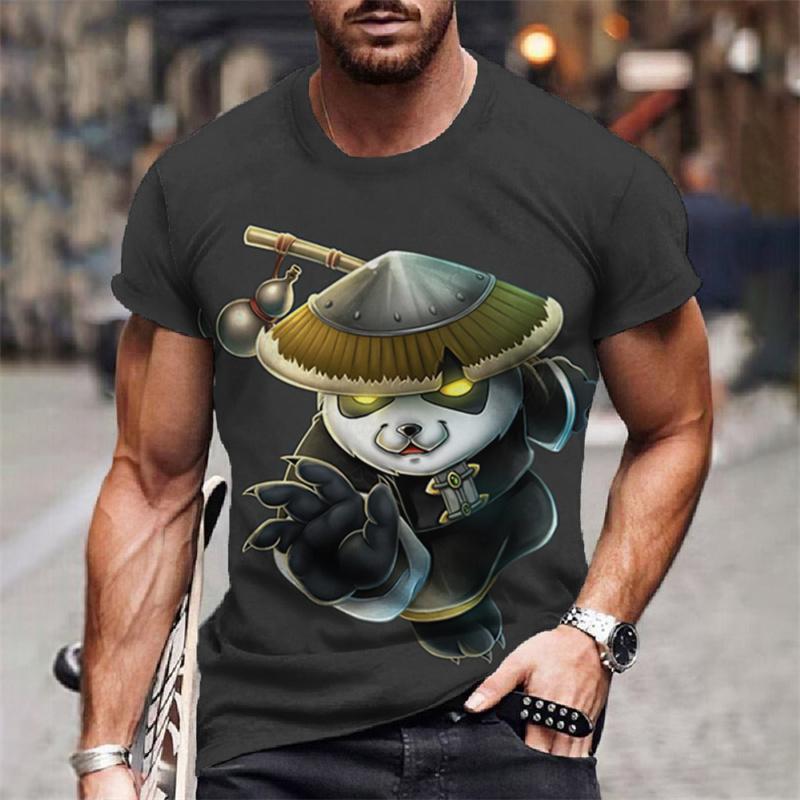 Cartoon Panda Pattern T-Shirt For Men Cool Animal 3D Printed Tees Summer Casual Crew Neck Tops Short Sleeve Oversized Tee Shirts