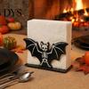 Skull Skeleton Ornament Halloween Wooden Napkin Holder, Ghost Pumpkin Cat Bat Tissue Dispenser, Waterproof Stand Tabletop Organizer Decor for
