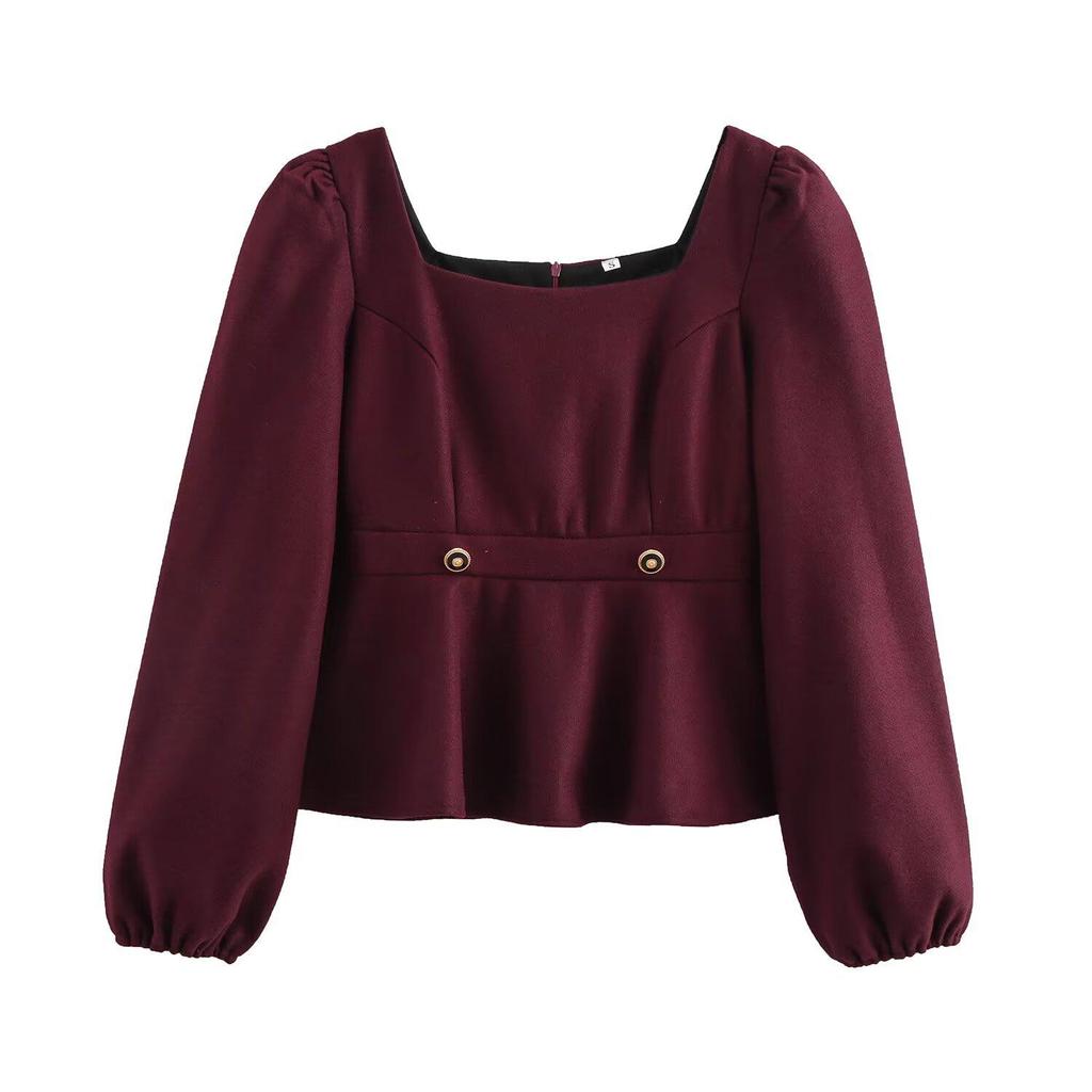 Autumn 2024 Women's European & American Style Square Neck Long Sleeve Top & Pants Set