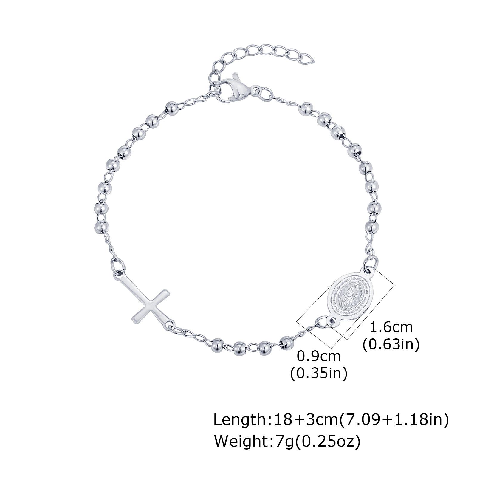 Vnox Stainless Steel Beaded Virgin Mary Bracelet,Charm Rosary Cross Chain Bracelet For Women,Religion Christ Three Color Jewelry