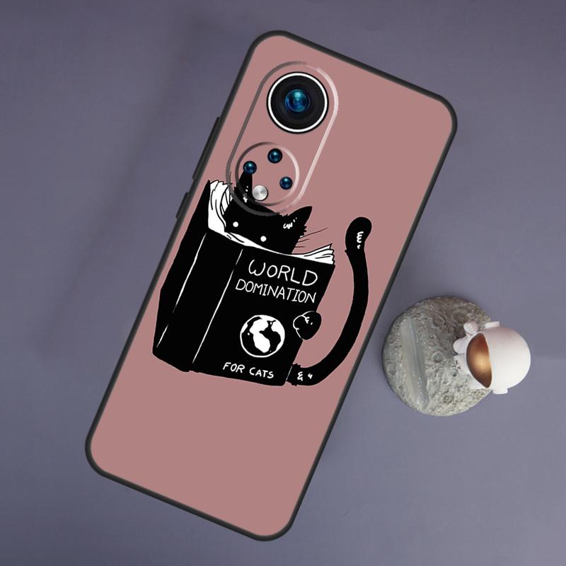 Black Cat Cartoon Cute For Huawei Honor Magic 5 Lite 70 50 X8 X9 a P20 P30 P40 P50 P60 Pro P Smart Nova 9 5T Case