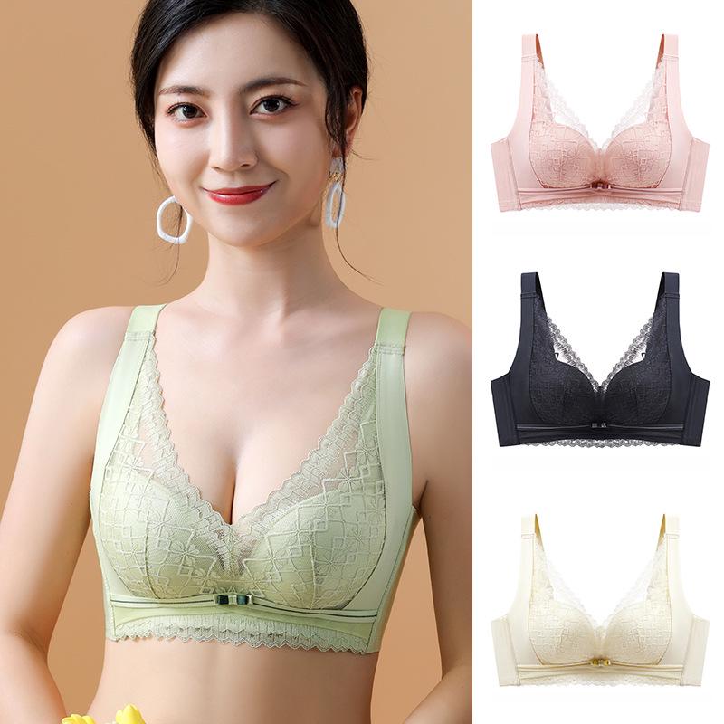 Women's Wire-Free Lace Push-Up Bra: Anti-Sagging, Side Support, Adjustable Fit, Minimizes Look of Large Breasts