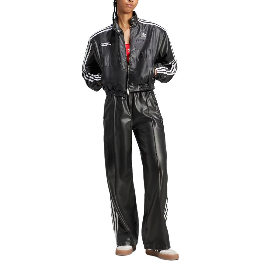 Adidas Originals Adilenium Jachetă cu Fermoar cu Mâneci Lungi și Guler Înalt cu Imprimeu Litere cu Dungi Femei Jachetă Negru JM9287