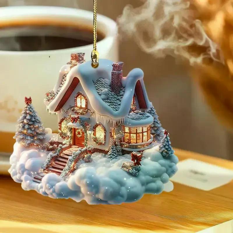 Schneehaus Weihnachtsbaum Hängeornament Weihnachtsfeier Dekorationen Für Weihnachtsbaum Anhänger 2D Acryl Flach Weihnachtsanhänger