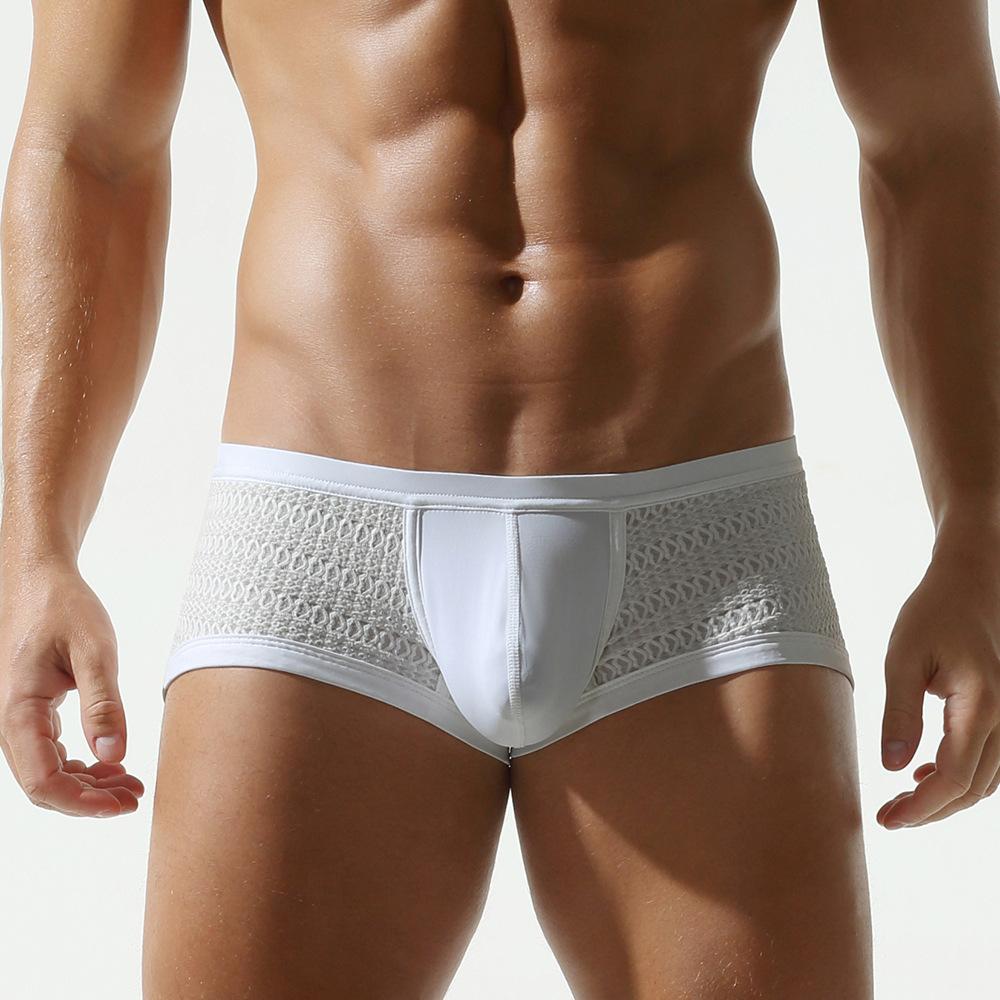 Men's Four Corners Youth Sexy Solid Color Half Hollow Low Waist Ice Silk Flat Corner Underwear Student New Style