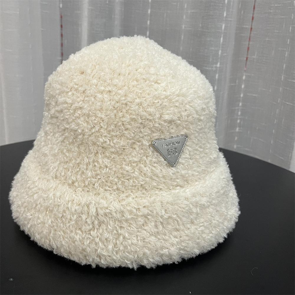 New Autumn and Winter Thickened Plush Hat Women's Cold-proof Versatile Fashion Warm Lamb Wool Basin Hat Ear Protection Bucket