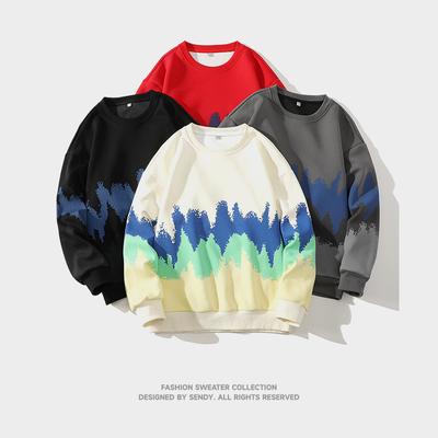 Autumn New Sweatshirt Men's Casual Versatile Green Handsome Long-sleeved T-shirt Round Neck Gradient Sweatshirt Trend