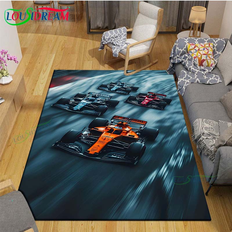 2026 Hot Fashion Racing Car Print Flannel Carpet Outdoor Rug Area Rug Non-slip Carpet Bedroom Decor Carpet for Kids Luxury Gift
