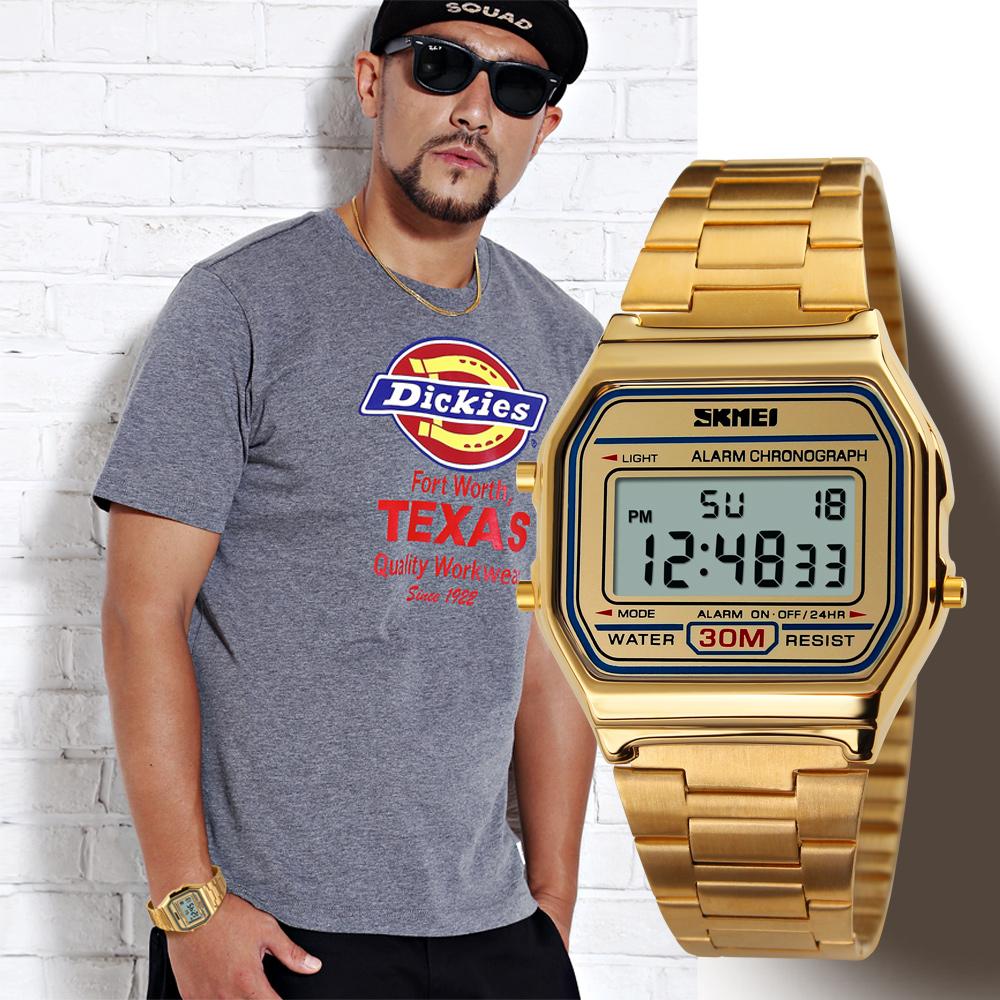 Skmei Digital Watch Reloj Hombre For Casual Sport 1123 3Bar Waterproof Fashion Men Stainless Steel Strap LED Display Watches