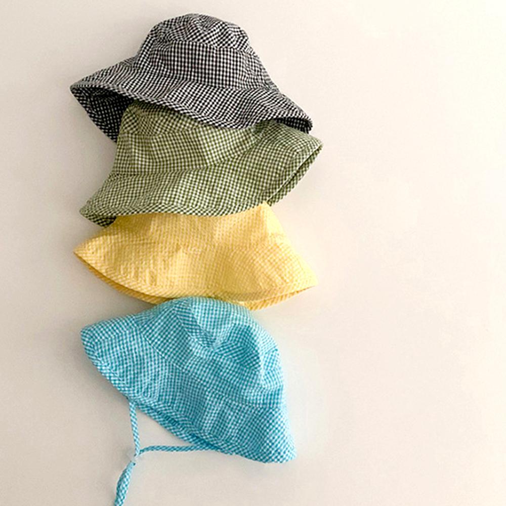 Wide Brim Summer Sun Hat for Baby Plaid Print Fisherman's Hat Children Cotton Bucket Cap for Boys Baby Girls SunHat Kids Bonnet
