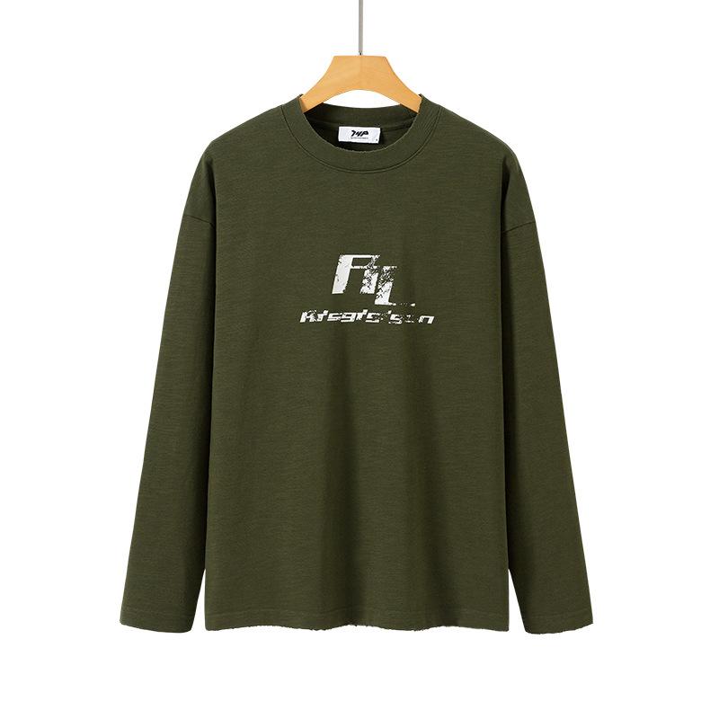 Heavy Crew Neck Sweater Pure Cotton Long-sleeved Men's Spring and Autumn Printed Bottoming Shirt Top Loose Sweater