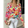 Autumn Women's 3D Flower Print V-Neck Long Sleeve T-Shirt