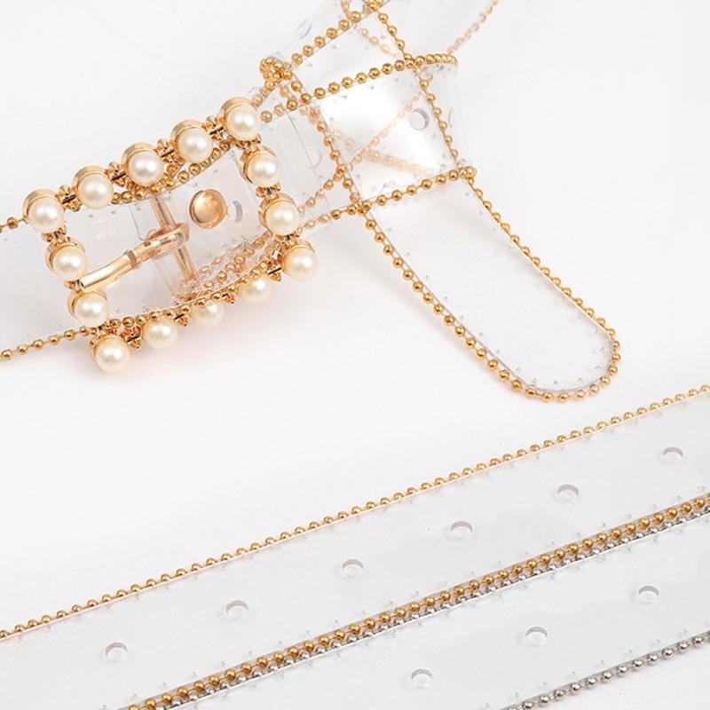 Faux Pearl Adjustable Pin Buckle Belt Dazzling Transparent Waistband Waist Corset for Women Students Slimming Belt