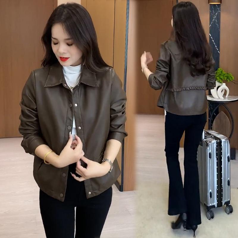 

Короткая кожаная куртка для женщин на осень, новая модная, свободная, тонкая, универсальная, из искусственной кожи, универсальная, модная кожаная куртка 3XL