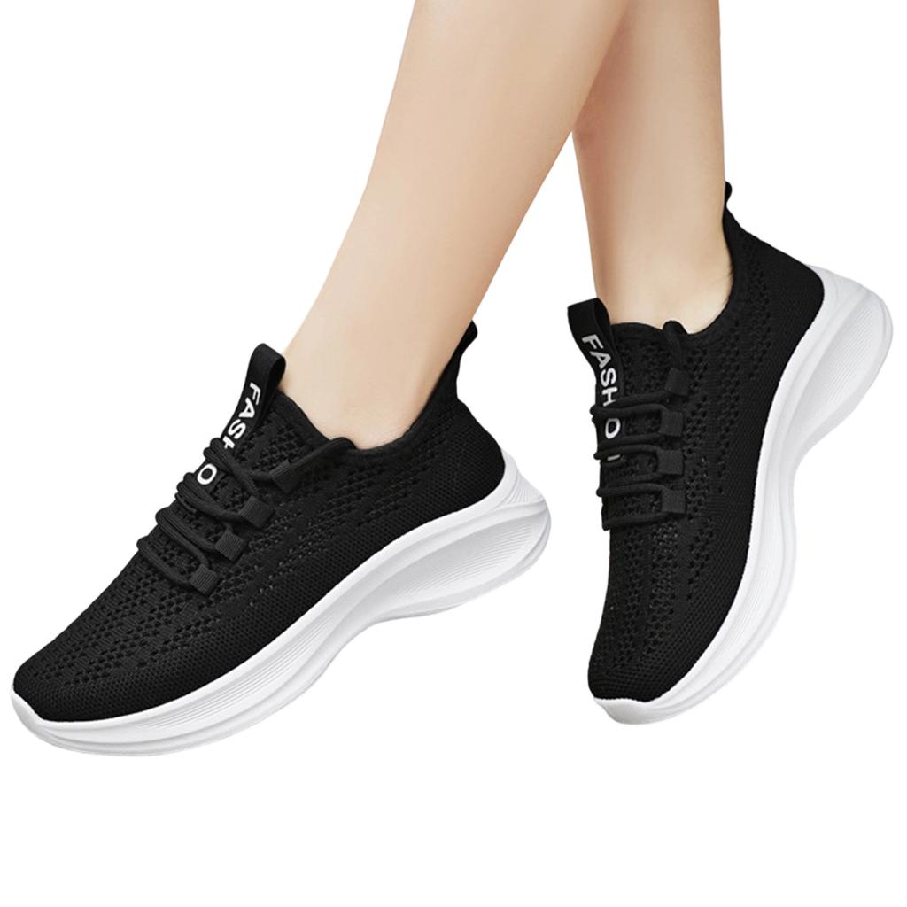 Women's Casual Lace-Up Round Toe Lightweight Breathable Knit Sneakers Slip-On Athletic Shoes for Everyday Wear