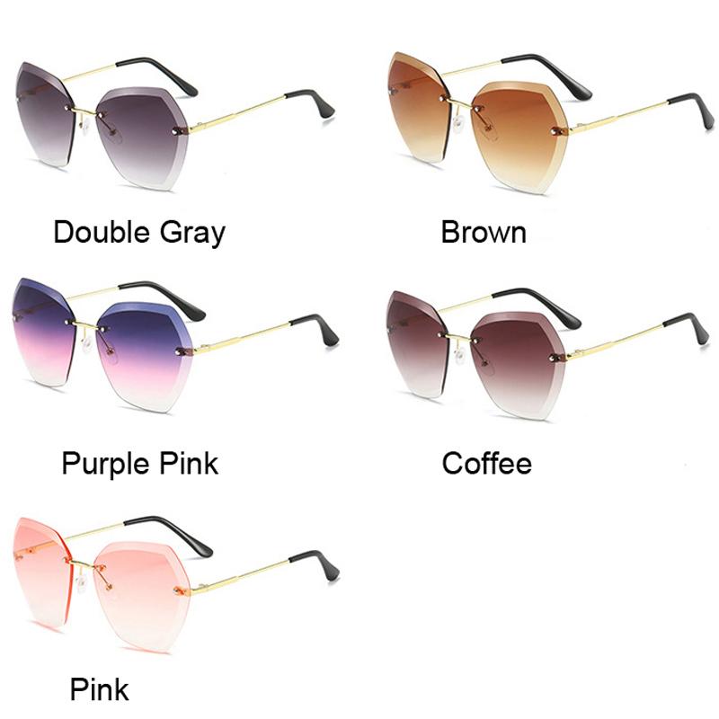 Irregular Vintage Sunglasses Women Brand Rimless Round Sun Glasses Female Retro Metal Frame Clear Lens Pink Brown Shades