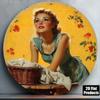 Vintage Laundry Girl Round Aluminum Metal Wall Art Kitchen Bathroom Home Decor