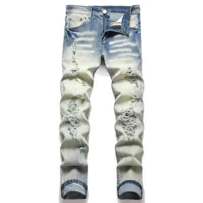 2024 Spring And Autumn High Quality Jeans Trendy Brand Elastic Slim Fit Piercing Small Leg Pants Men'S Casual Long Pants