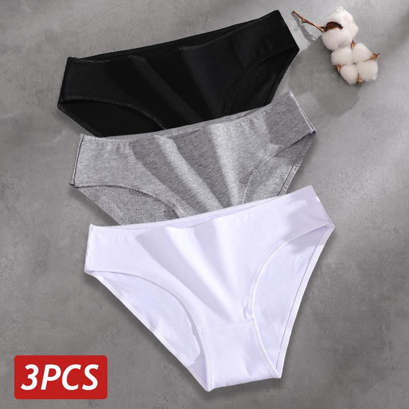 FINETOO 3Pcs/Set Seamless Cotton Fabric Briefs Underwear For Women Sexy Low Waist Breathbale Panties Female Elastic Solid Color Lingerie
