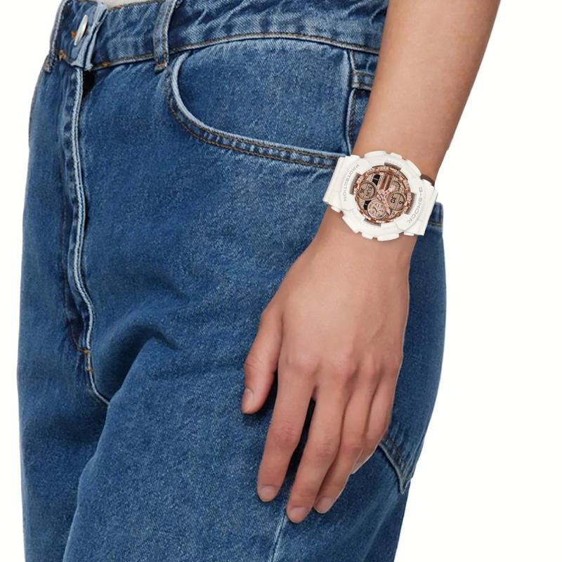Casio G-SHOCK series 200 meters waterproof, shockproof and antimagnetic, calendar world time, quartz movement, resin strap, Japanese and GMA-S140PG-7A