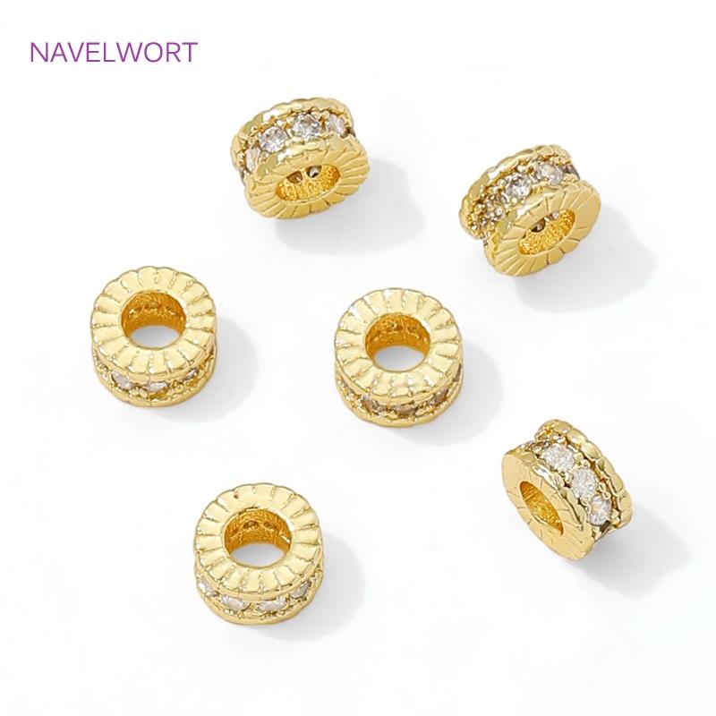 

4/6/8mm Brass Round Beads Separators 18K Gold Plated with Zircon Spacer Beads For Bracelet Making,Accessories For Jewelry 2 Pieces-4MM