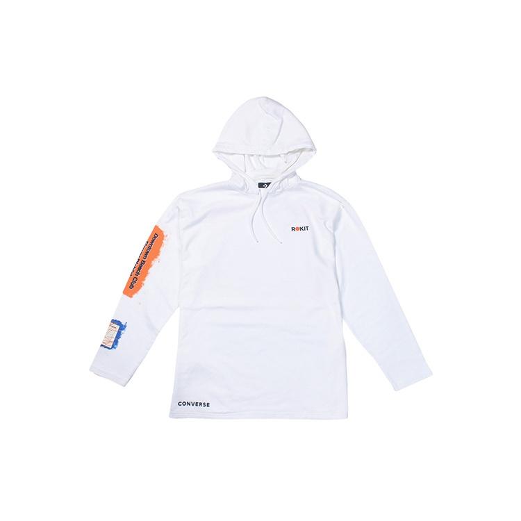 Men s Converse x Rokit Crossover Back Large Printing Logo hooded Long Sleeves White 10020773-A01 L