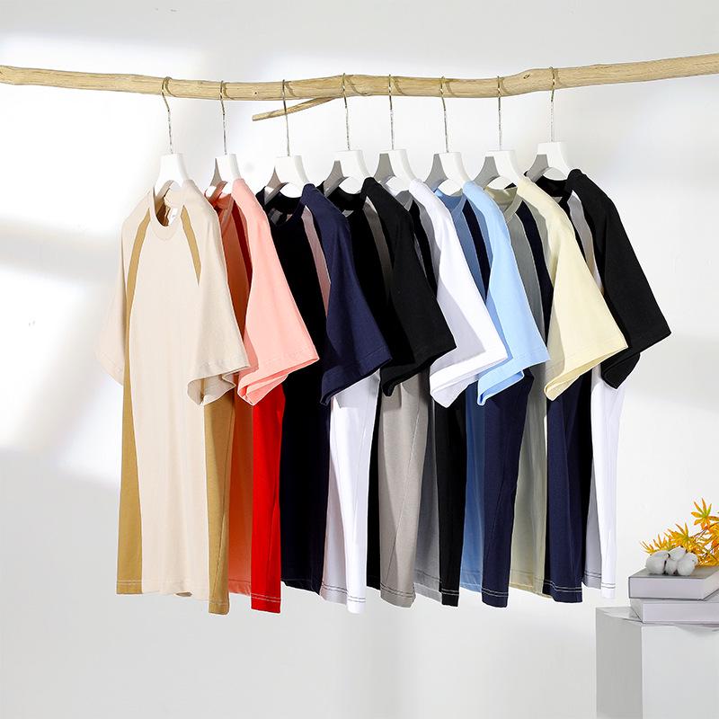 250g Heavyweight Combed Cotton Short Sleeve Color Block Round Neck T-shirt for Men & Women