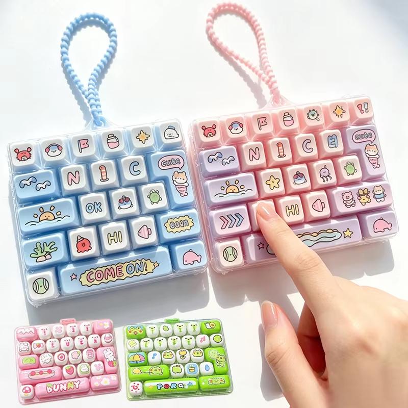 Cute 26 Grids Stress Relief Simulation Keyboard Keychain Animal Diary Desktop Decoration Student Bag Ornament Toy Creative Gift