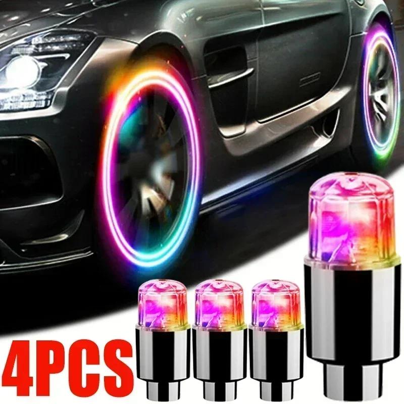 2/4/8pcs LED Tire Valve Stem Caps Neon Light Waterproof Wheel Spoke Lights LED Tire Lamp for Motorcycle Bicycle Car Accessories