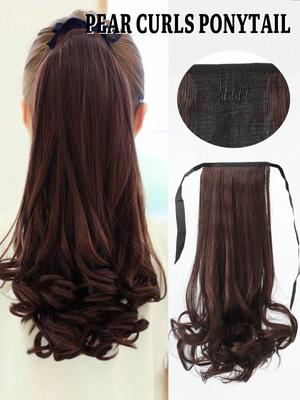 Synthetic Pear Flower Curling Lace-up Style Short Ponytail Hair Extension Natural Wig In Ponytail