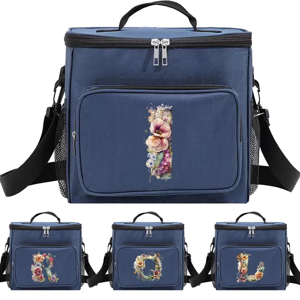 Shoulder Lunch Bag Insulated Bags Waterproof Cooler Box Thermal Organizer Handbag for Men and Women Floral Letter Pattern