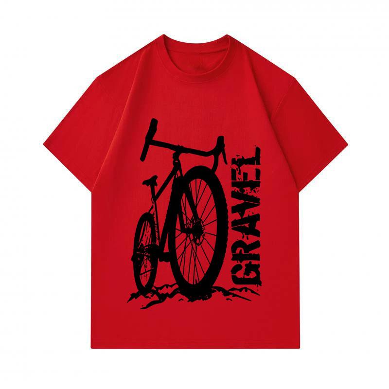Men's 100% Cotton Crew Neck Short Sleeve T-Shirt, Vintage Gravel Bike Printed Casual Tee, Comfortable Breathable Daily Wear Top For Bicycle Cycling En