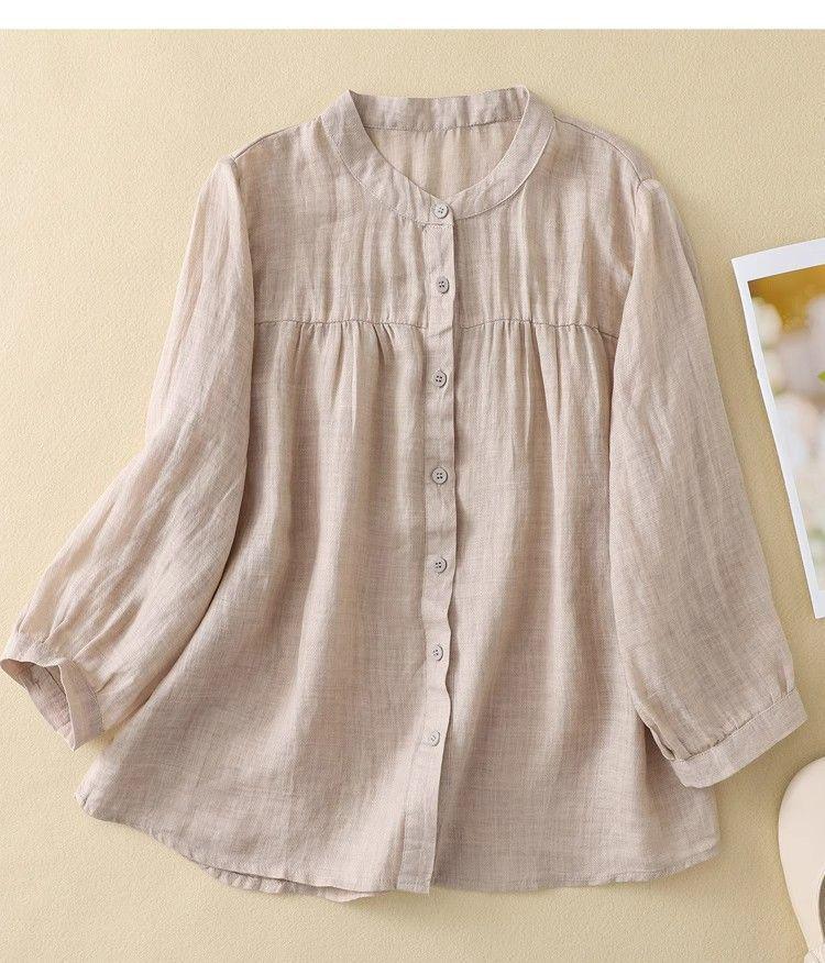 Versatile Women's Seven-Sleeve Cotton Linen Summer Blouse