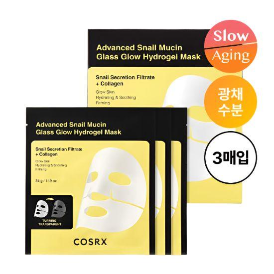 COSRX Advanced Snail Mucin Glass Glow Hydrogel Mask Hydrating Brightening Face Mask 3 Sheets 34g x3