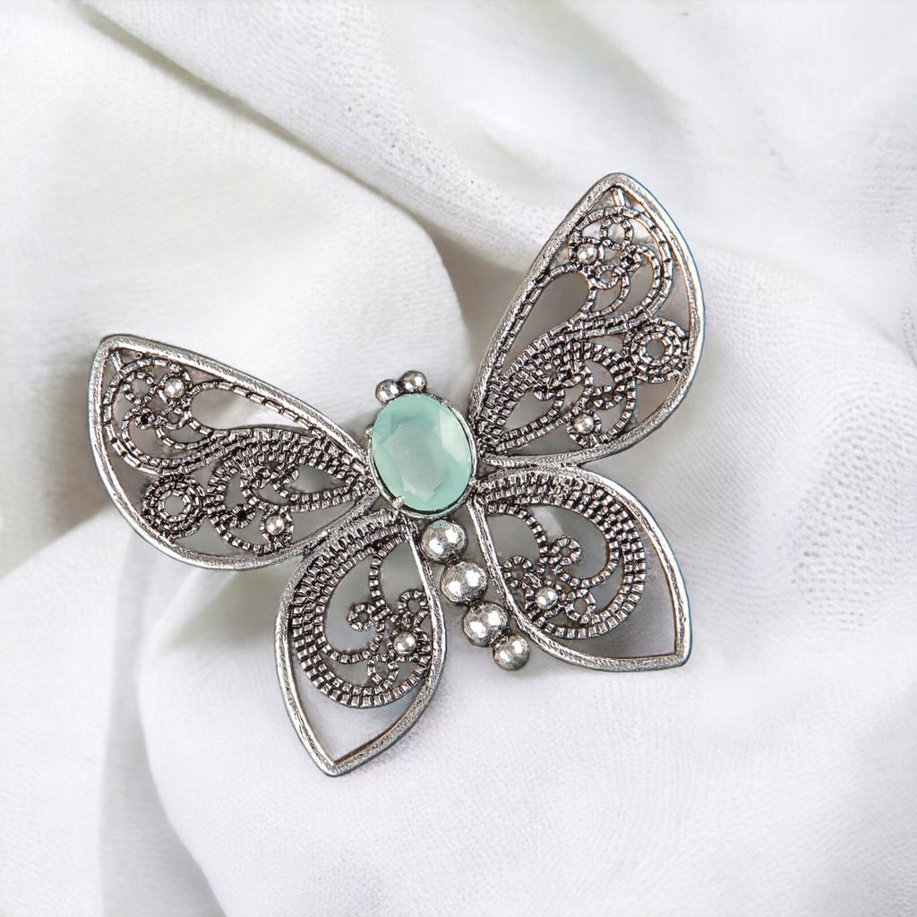 Natural Gemstone Butterfly Pendant, Elegant And Artisan Jewelry 925 Silver 1.66" CP-13