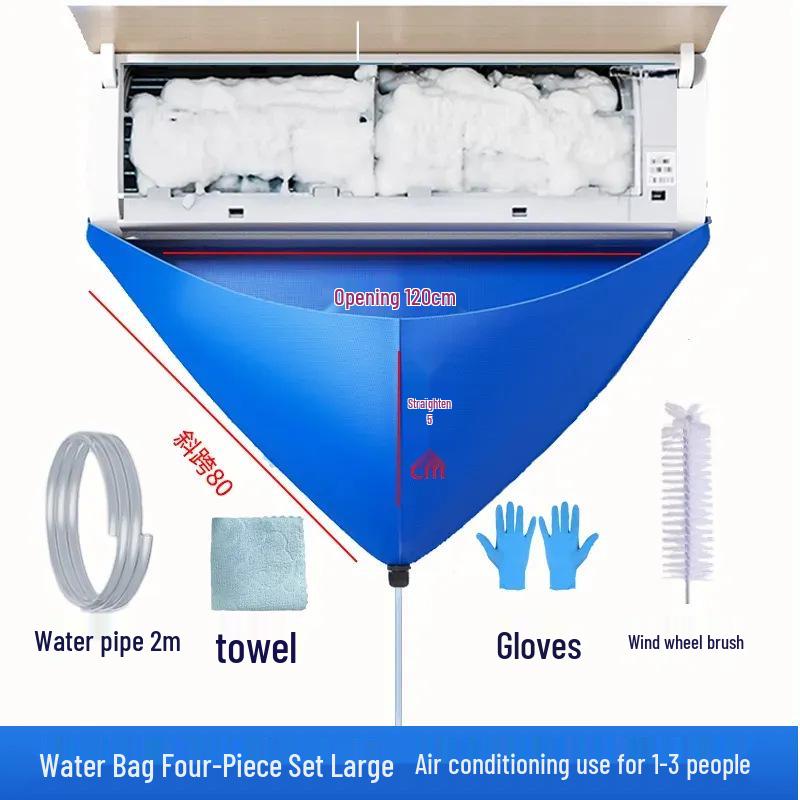 Air Conditioner Cleaning Kit: Water Collection Bag, Cover, Towel, Brush, Gloves & Pipe Protection - 4-in-1 Set.