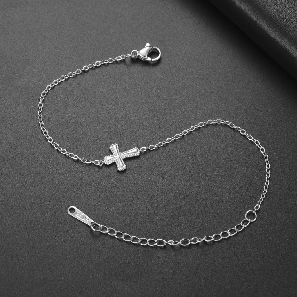 Teamer Embossed Cross Pendant Bracelet Stainless Steel Gold Color For Women Girls Fashion Romantic Vintage Jewelry Gift
