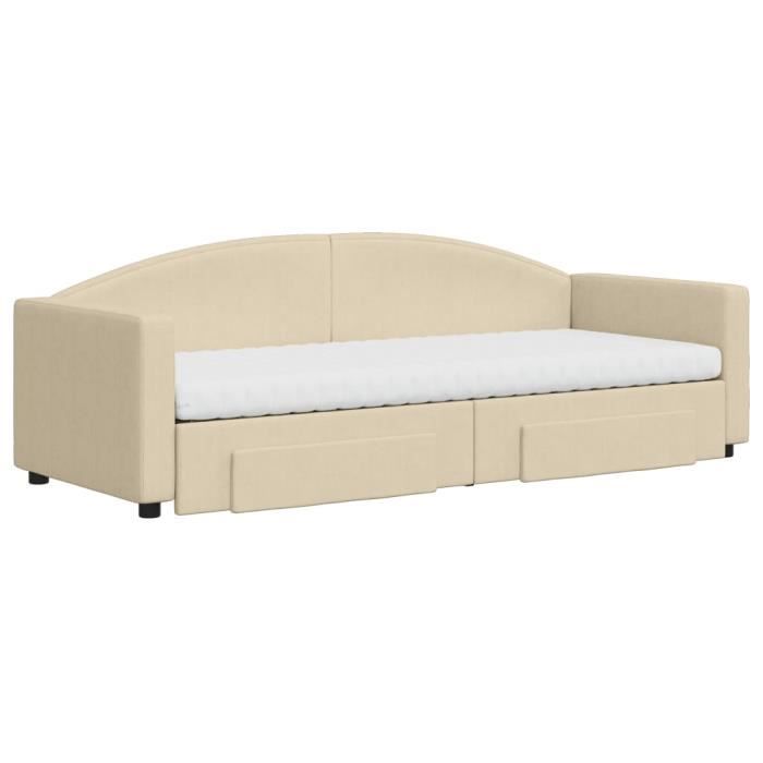 VidaXL Lit de jour avec gigogne et tiroirs crème 80x200 cm tissu 3197241