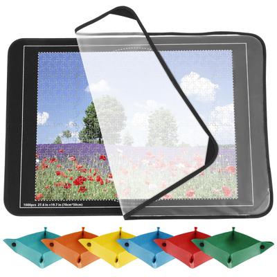 Puzzle Roll Mat Blanket Felt Mat Easy To Store Puzzle Board Mats with Sorting Tray Protective Cover Dust Proof Puzzle Board Pad