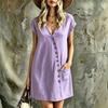 V Neck Button Front Casual Dress for Women Short Sleeve Vacation Outfits for Women Maxi Dresses for Women Spring Dresses for Women