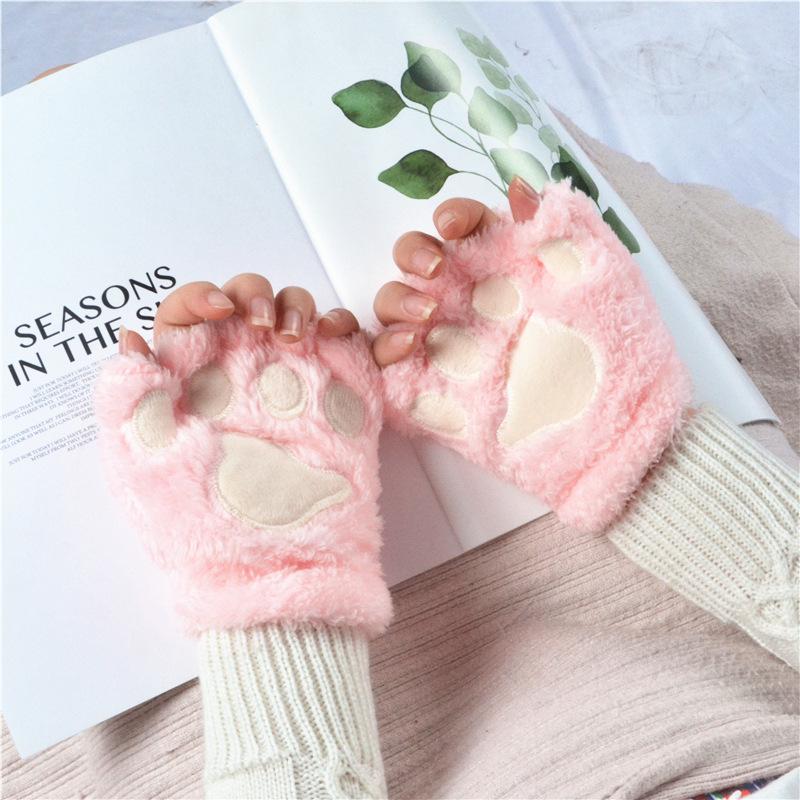 

Women Bear Plush Cat Paw Claw Gloves Winter Faux Fur Cute Kitten Fingerless Mittens Gloves Christmas Halloween For Womens Girls One Size