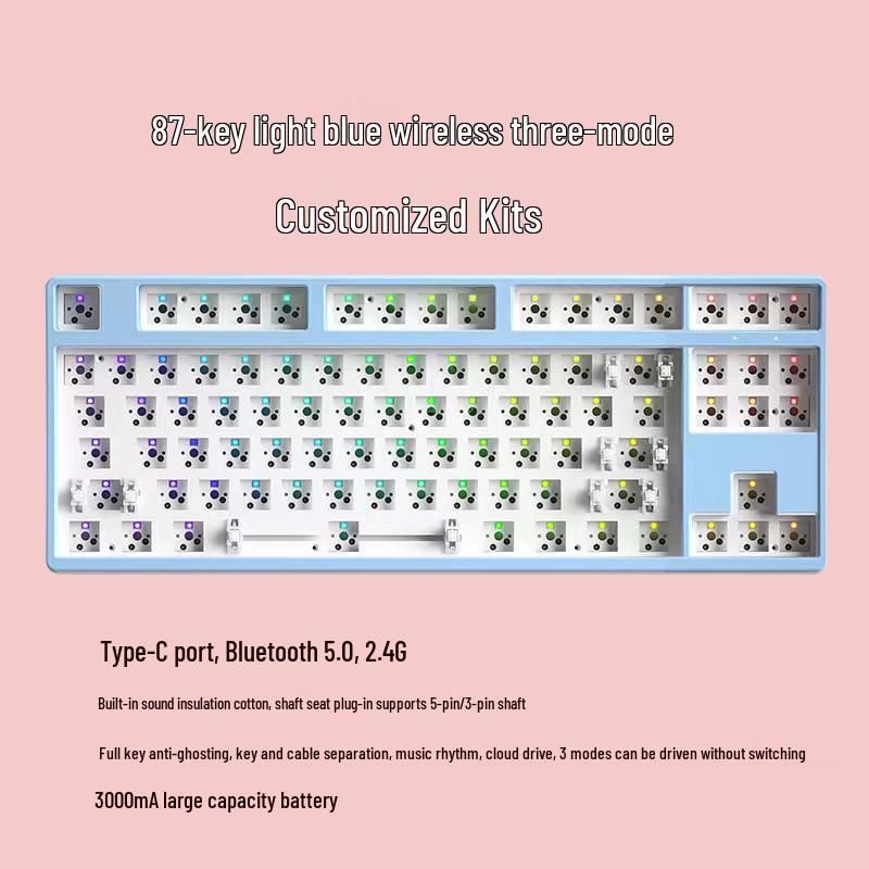 Wireless Bluetooth 68/61 Mechanical Keyboard Kit: RGB, Hot-Swappable, DIY Customizable, Mini, Portable.