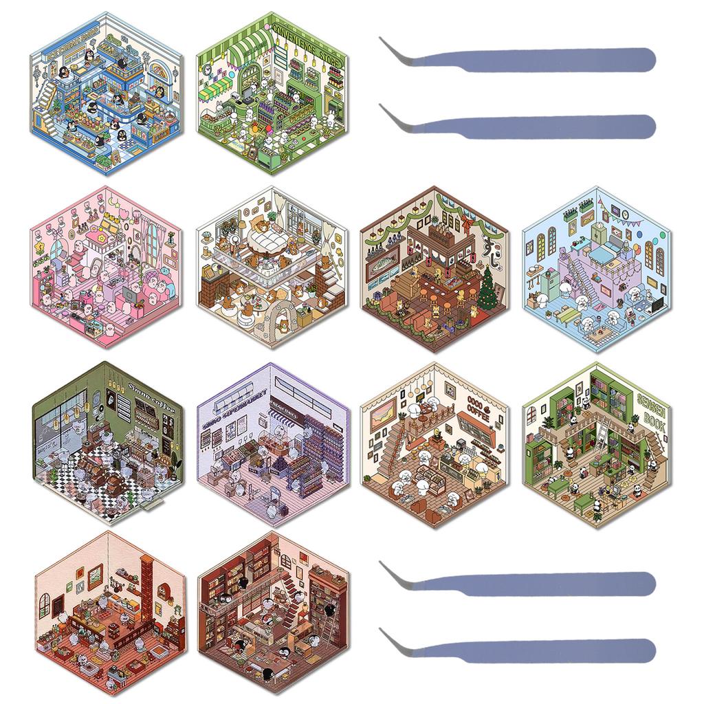 3D Landscaping Stickers Cartoon Forest Village 3D Effect Stickers Pocket Chalet Scene Book Stacking Stickers Birthday Gift