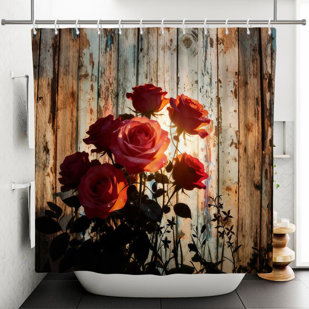 Western Cowboy Theme Bathroom Shower Curtain Barn Wooden Door Decor Waterproof Bathroom Curtain With Hooks Polyester Curtains