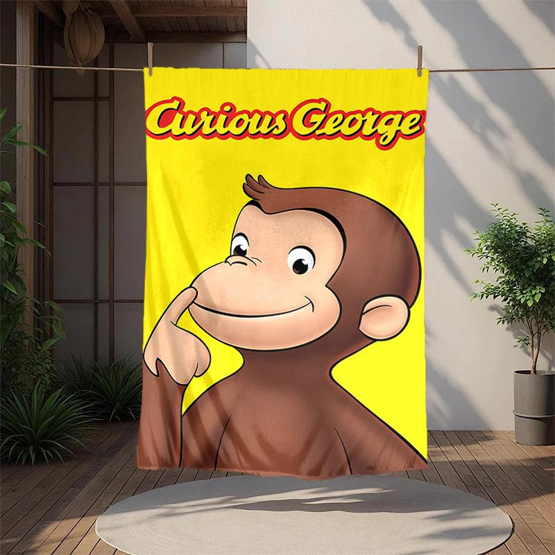 Curious George Flannel Blanket Soft Warm All-Season Throw, Design for Camping, Car Travel, Hiking Sofa, Bed, Office Perfect Gift for Parties