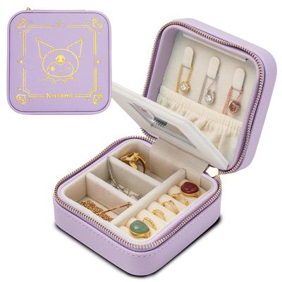 Poume Sanrio Mücevher Kutusu Aksesuar Kutusu Yüzük Kutusu Orta Boy Aynalı Kompakt Taşınabilir Seyahat İş Gezisi L'a (Kuromi (Lavanta))