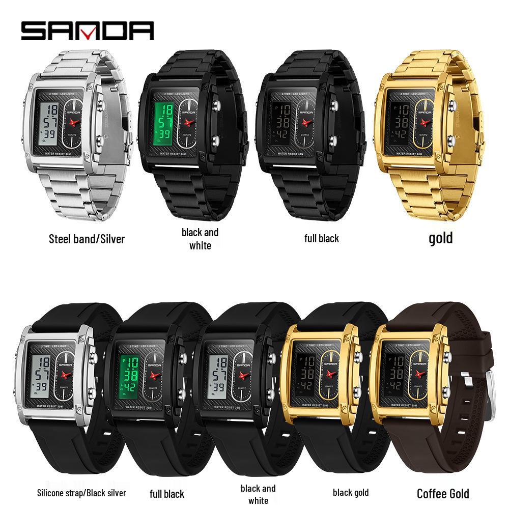 Sanda Men's Luminous Waterproof Multi-Function Electronic Watch with Dual Display