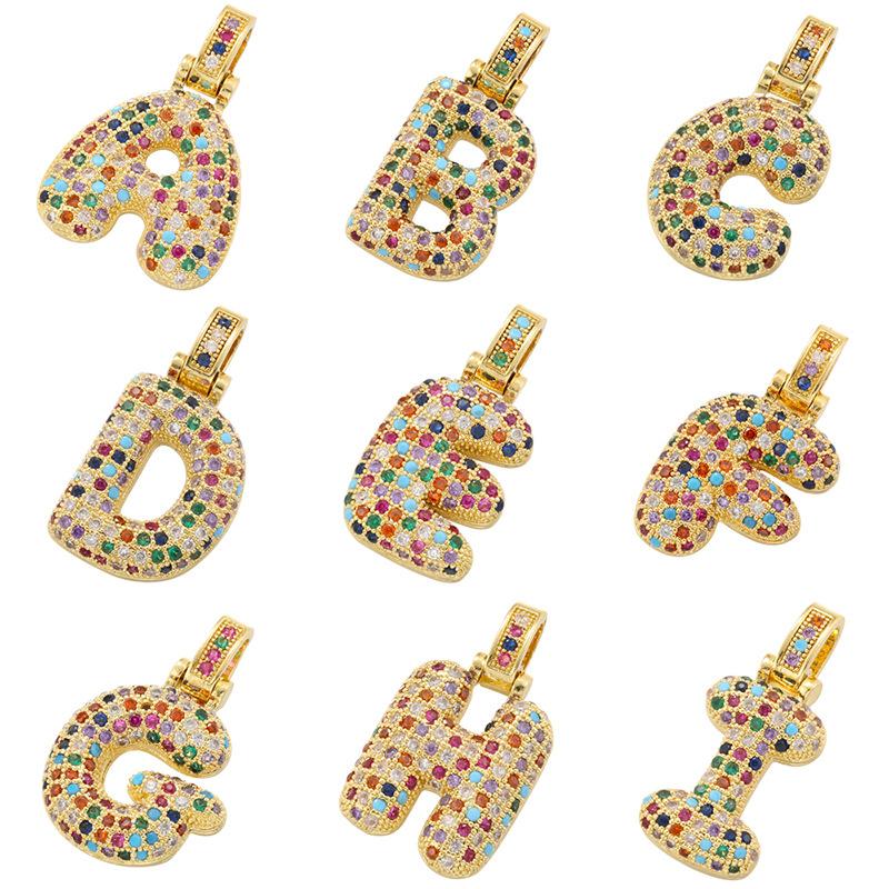 Copper Inlaid Colored Diamonds 26 English Letter Pendant Personalized Hip Hop Fat Letter Pendant Accessories Vd1381